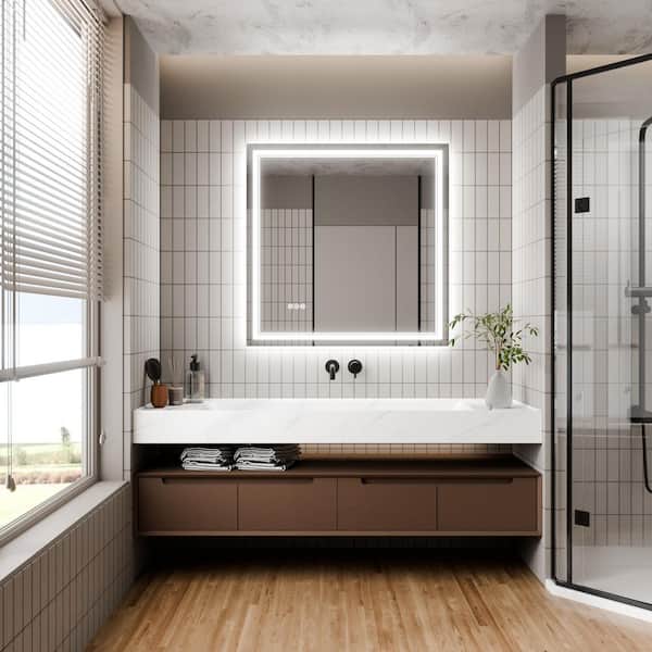 JimsMaison 36 in. W x 36 in. H Rectangular Frameless Anti-Fog LED Light Vertical Wall Mounted Bathroom Vanity Mirror in Silver