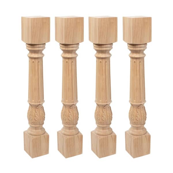 35.25 in. x 5 in. Unfinished Solid North American Hardwood Acanthus Leaf Kitchen Island Leg (4-Pack)