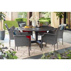 Grayson 7-Piece Ash Gray Wicker Outdoor Patio Dining Set with CushionGuard Chili Red Cushions
