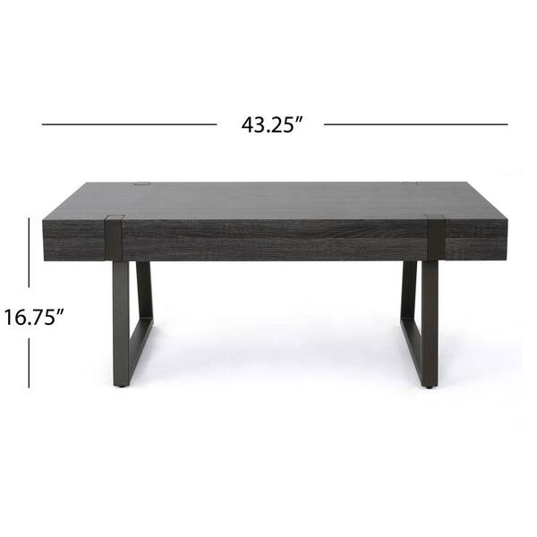 Noble House Gunnar Modern Industrial Coffee Table Set, Antique Brown, Black