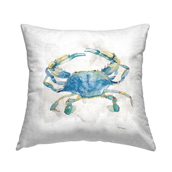 Blue Crab Marine Life Blue Square Outdoor Throw Pillow