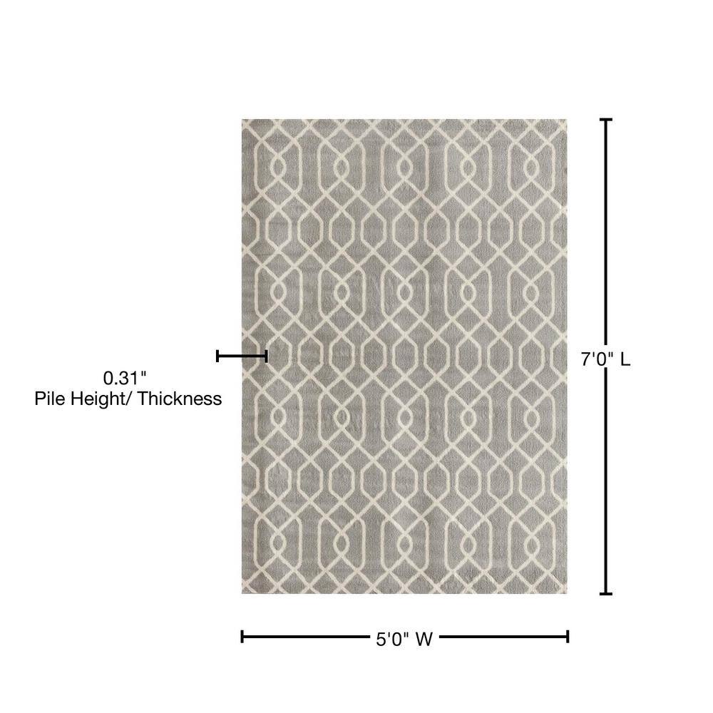 Easy-Care Modern Trellis Gray 5' x 7' Synthetic Area Rug