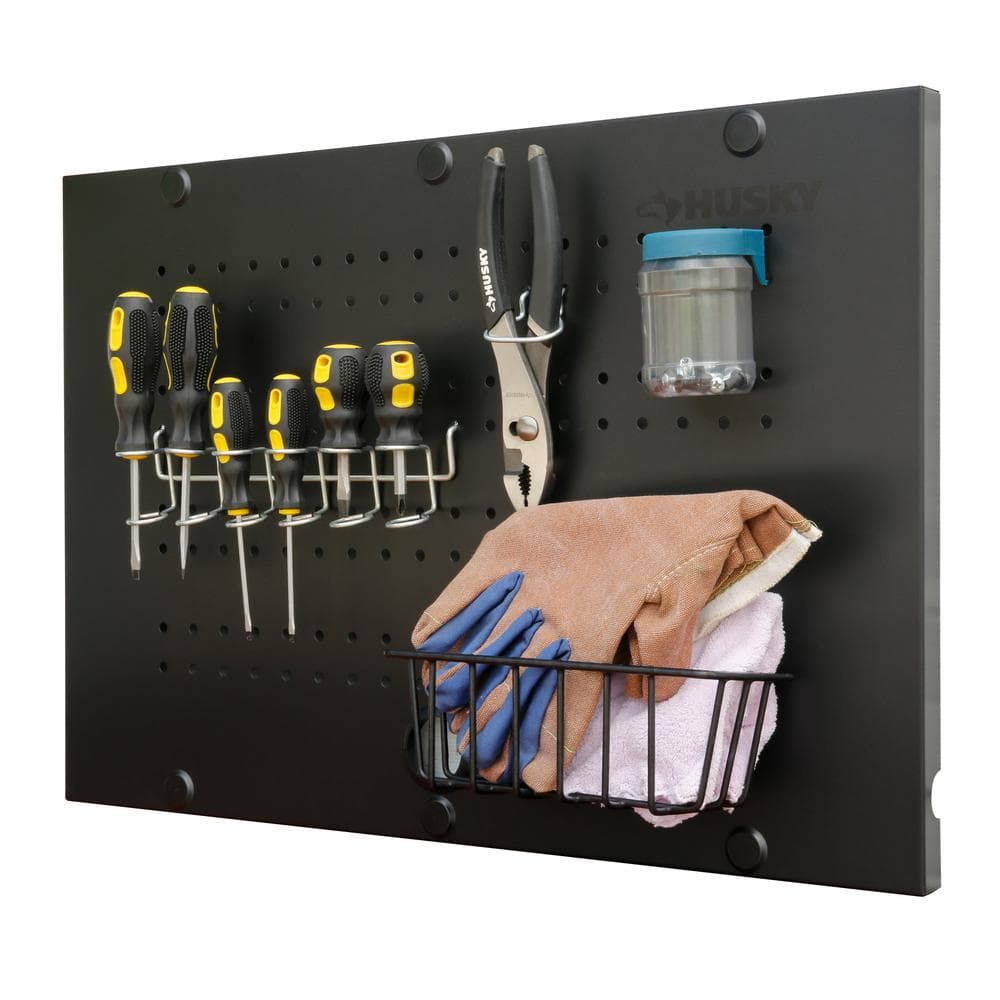 Black Steel 24" x 16" Modern Garage Pegboard Set