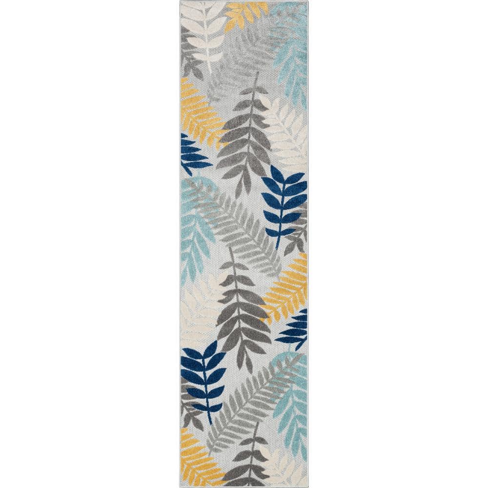 Dorado Mariah Gray Floral High-Low Texture Indoor/Outdoor Runner Rug