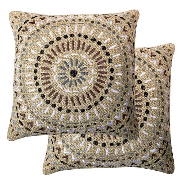 Raffia Medallion Slate Outdoor Square Throw Pillow (2-Pack)