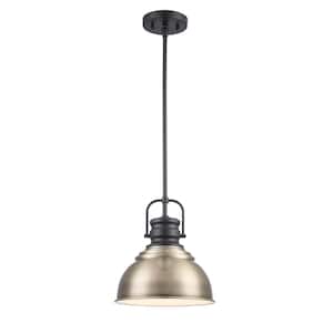 Shelston 10 in. 1-Light Antique Gold and Black Farmhouse Pendant Light Fixture with Metal Shade