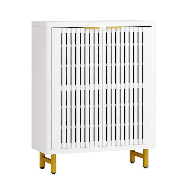 Lauren 43.31 in. H x 33.46 in. W White Wood Shoe Storage Cabinet with Doors and Adjustable Shelves, 24 Pairs