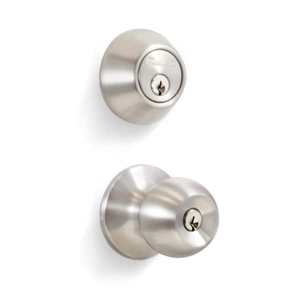 Stainless Steel Entry Door Knob Combo Lock Set with Deadbolt and 6 SC1 Keys- Boxed Keyed Alike
