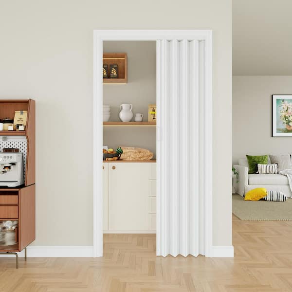 Blackout Door 36 in. x 80 in. White Vinyl PVC Accordion Door, Interior Folding Doors for Closet with Hardware Kit