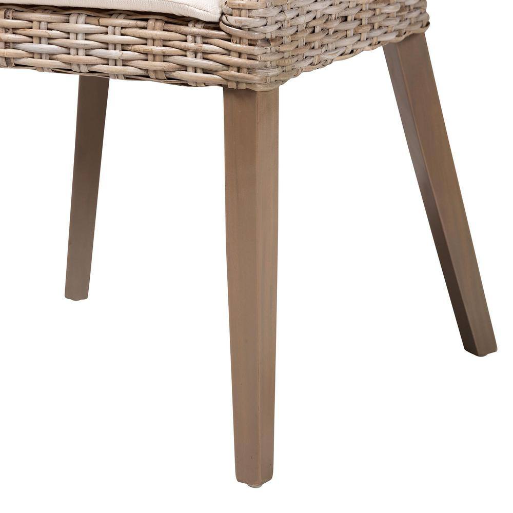 Lara Gray Rattan and Mahogany Wood Bohemian Dining Chair