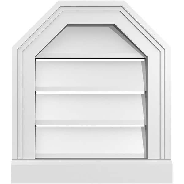 Ekena Millwork 14" x 16" Octagonal Top Surface Mount PVC Gable Vent: Functional with Brickmould Sill Frame