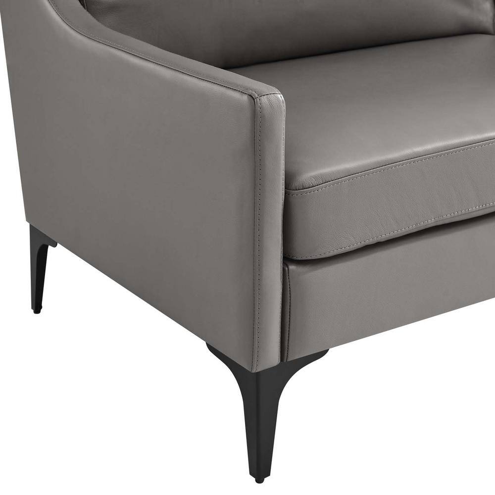 Mid-Century Modern Gray Leather Sofa with Removable Cushions
