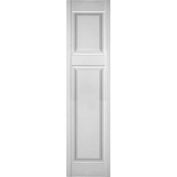 Ekena Millwork 18 in. x 47 in. Lifetime Vinyl Custom Offset Raised Panel Shutters Pair White