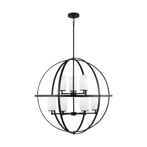 Generation Lighting Alturas 9-Light Midnight Black Modern Hanging Globe Chandelier with Glass Shades