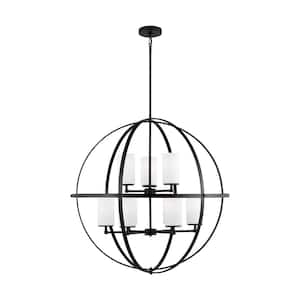 Alturas 9-Light Midnight Black Modern Hanging Globe Chandelier with Glass Shades and LED Bulbs