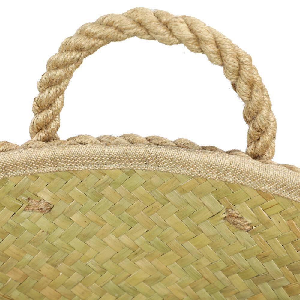 White and Beige Seagrass Round Storage Basket Set