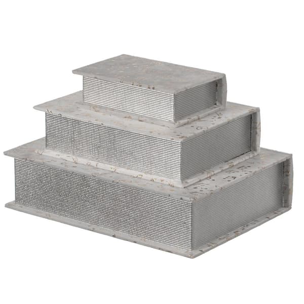 Vintiquewise White Set of 3 Velvet Vintage Storage Wooden Antique Classic Decorative Book Box Holder