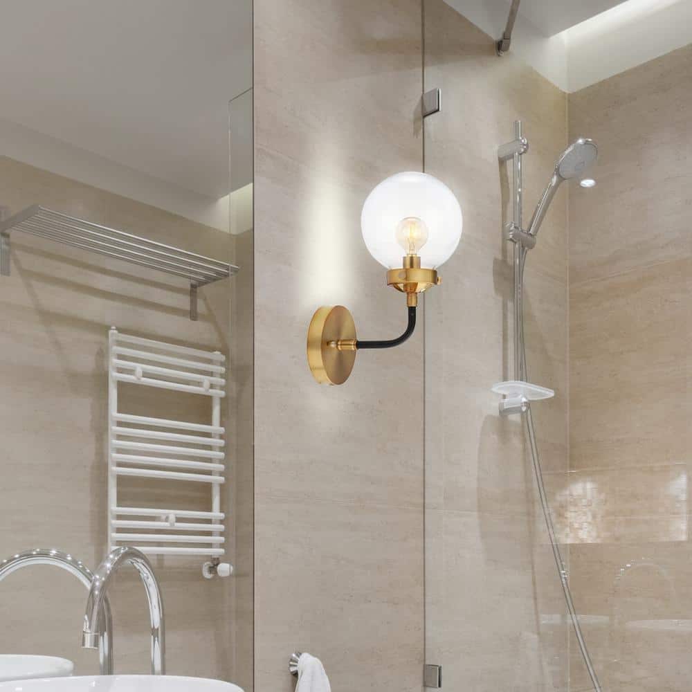 Caleb 1-Light Black and Brass Globe Wall Sconce