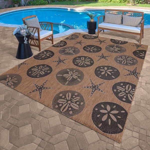 Paseo Starfish Havana/Black 8 ft. x 10 ft. Indoor/Outdoor Area Rug