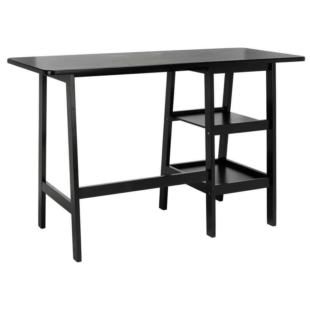 Matte Black Solid Wood Writing Desk with Shelves