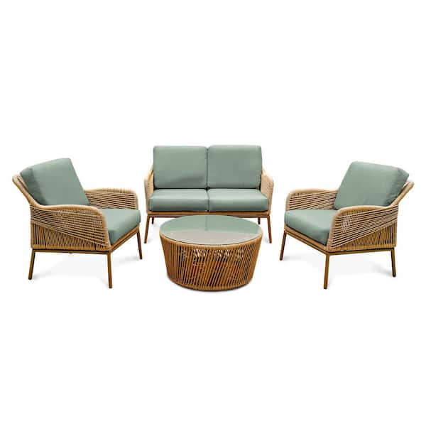 Leisure Made Terrell 4-Piece Wicker Seating Set with Sunbrella Sage Cushions