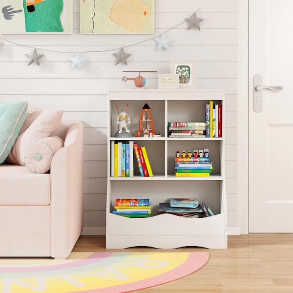 3-Tier White Children's Multi-Functional Bookcase Toy Storage Bin Floor Cabinet