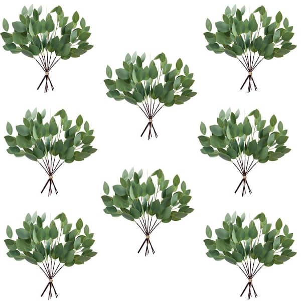 13 in. in Green Artificial Eucalyptus Stem Leaves For Vase Bridal Wedding Bouquet Table Centerpiece 8-Pack