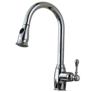 Single-Handle Gooseneck Pull-Out Sprayer Kitchen Faucet in Chrome