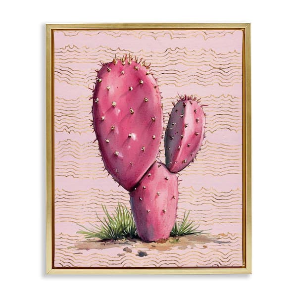 Stupell Industries Pink Prickly Pear Cactus by Lettered and Lined Gold Floater Frame Nature Graphic Art Print 21 in. x 17 in.