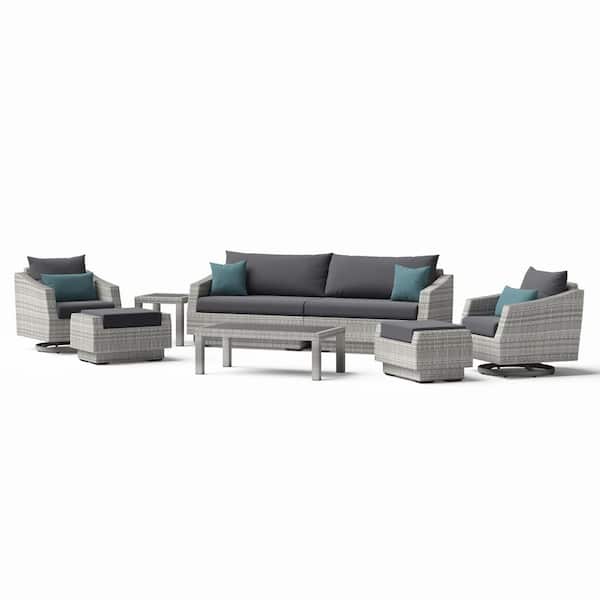 Cannes 8-Piece Wicker Motion Patio Conversation Deep Seating Set with Gray Cushions