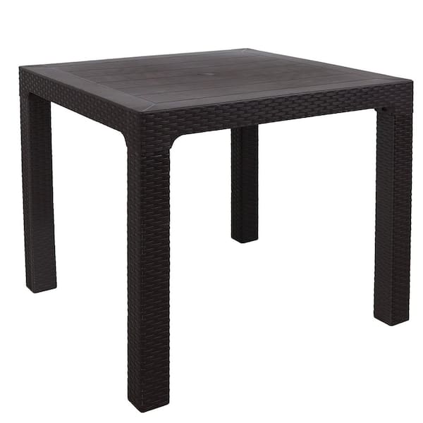 Sunnydaze Brown 31.5 in. Square Plastic Rattan Outdoor Patio Dining Table