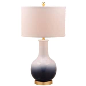 Alfio 28 in. Navy/White Gourd Table Lamp with White Shade