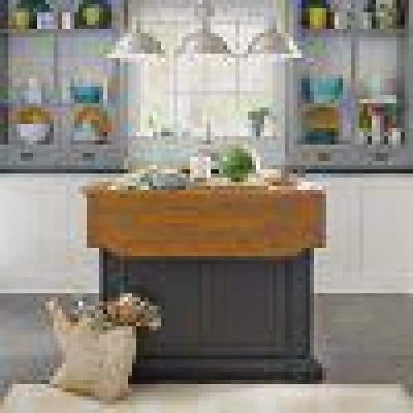 Black and Oak Wood Kitchen Island Set with Stools