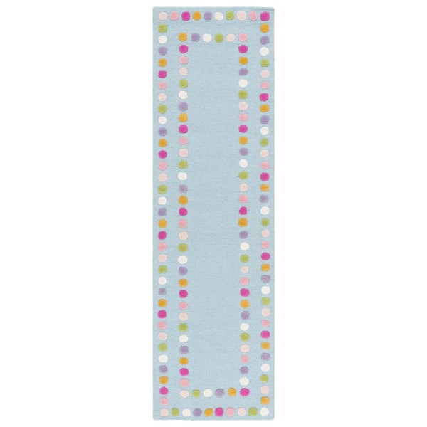 Kids 2 ft. x 8 ft. Blue/Pink Polka-Dot Border Runner Rug