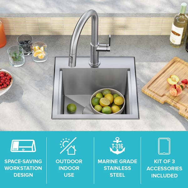 Ruvati Merino Drop-In 21-in x 20-in Stainless Steel Single Bowl Workstation  Kitchen Sink in the Kitchen Sinks department at