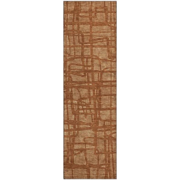 Mayfield Premium Machine Washable Abstract AMF2491 Paprika 2 ft. x 7 ft. Runner Rug
