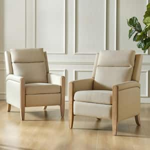 Ugo Beige Polyester Push Back Manual Recliner with Solid Wood Legs (Set of 2)