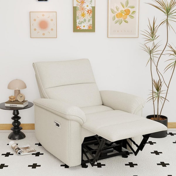 Beige-Gray Polyester Zero Wall Hunger Power RV Recliner with USB Ports
