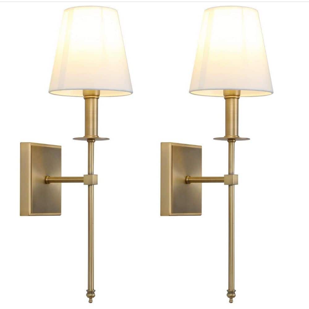 2-Pack 7 in. 1-Light Gold Wall Sconce with White Fabric Shade, E26 Light for Bedroom and Living Room price history on PriceWatchPro