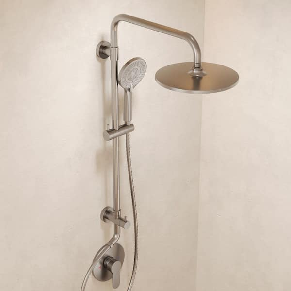 2-Spray Round High Pressure Wall Bar Shower Kit with 3-Spray Hand Shower in Brushed Nickel (Valve Included)