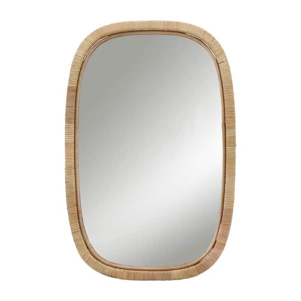 Brown 22 in. W x 34 in. H Modern Rectangle Glass Wood Metal MDF Framed Mirror with Wood-Wrapped Frame