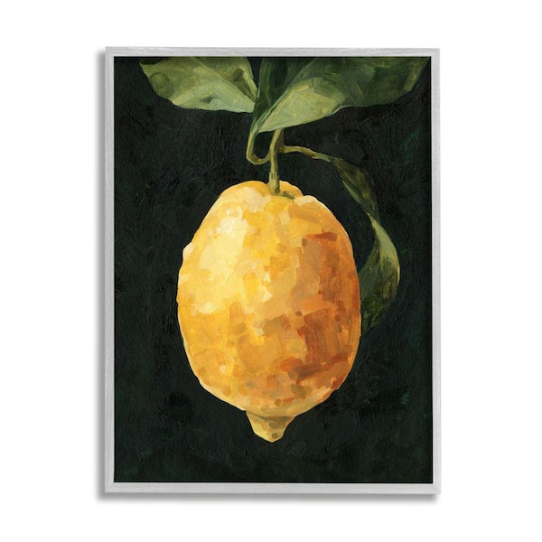 Stupell Industries "Abstract Yellow Lemon on Vine Pop over Black" by Emma Caroline Framed Drink Wall Art Print 11 in. x 14 in.