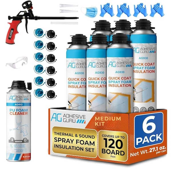 AG930S Insulation Foam Set-6 Pack Spray Foam Sealant (32.8 oz. ) and Foam Cleaner and Foam Gun, Thermal-Sound Insulation