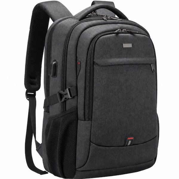 19 in. Black Laptop Backpack for Travel, Water Resistant College Backpack, Laptop Bag with USB Charging Port