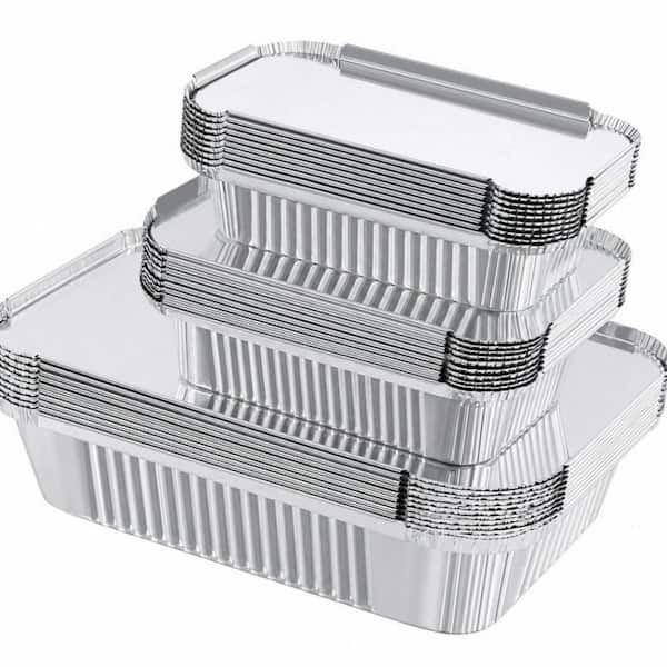 30-Pack Disposable Aluminum Pans with Lids for Take-Out, Baking, Cooking, Storage, Freezing, Leftovers, Square Combo Set