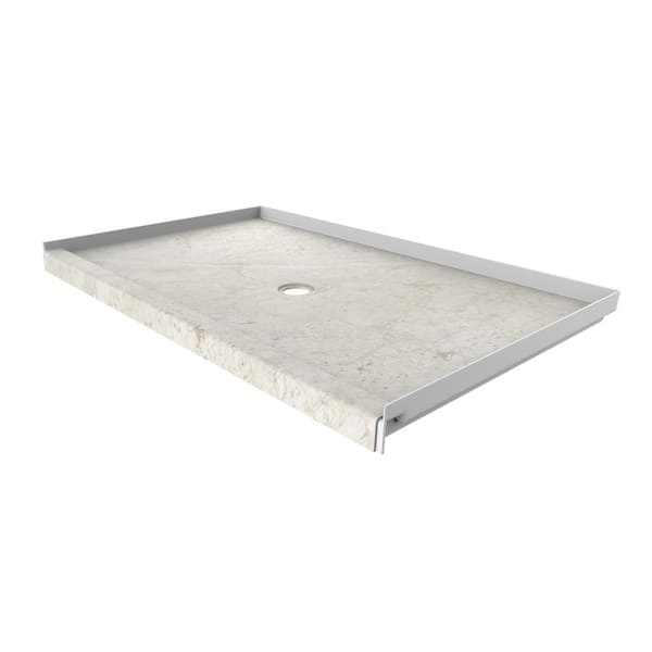 FlexStone 36 in. x 60 in. Single Threshold Shower Base with Center Drain in Botticino Cream