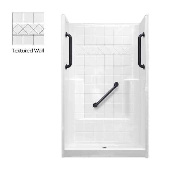 Ella Liberty 48 in. x 37 in. x 80 in. Alcove 1-Piece Shower Wall and Shower Pan in White with 3 Black Grab Bars, Center Drain