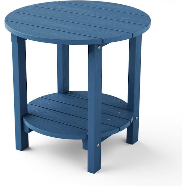 Mximu 18 in. Navy Round Plastic Adirondack Outdoor Double Layer Patio Side Table