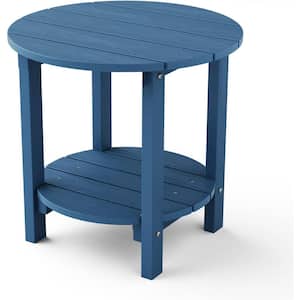 18 in. Navy Round Plastic Adirondack Outdoor Double Layer Patio Side Table
