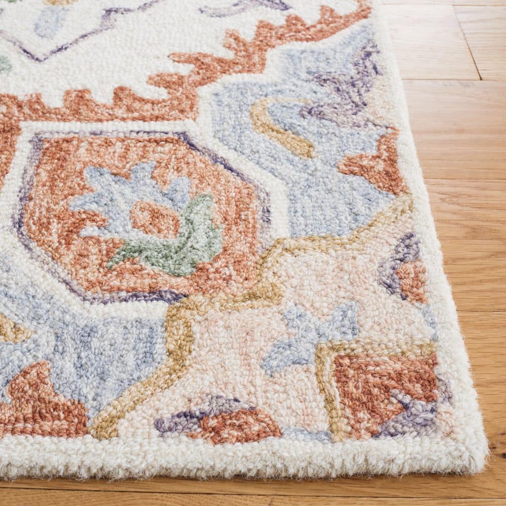Ivory and Green Floral Hand-Tufted Wool Area Rug, 3' x 5'